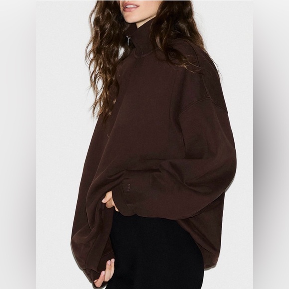 SKIMS Sweaters - ✨ SKIMS Boyfriend Fleece Slouchy Half Zip Pullover – Espresso (Small) | NWT